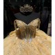 Sweetheart Neck Champagne Quince Dress Sheer Bodice Wear Pageant Off Shoulder Vestidos De 15 Anos Sequin Instagram Gowns With Bow