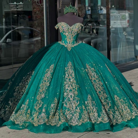 Sweetheart Neck Emerald Green Quinceanera Dresses Ball Gown Sparkly Sweet 16 Dresses 15 Anos