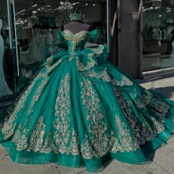 Sweetheart Neck Emerald Green Quinceanera Dresses Ball Gown Sparkly Sweet 16 Dresses 15 Anos