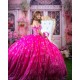 Sweetheart Neck Hot Pink Quince Dress Off Shoulder 15 Anos Sequin Women 2024 Ball Gown Lace Appliques Girl Birthday Gowns