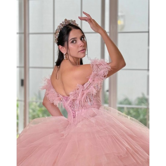 Tiered Pink Quinceanera Dress Sweetheart Neck Vestidos De 15 Anos Off Shoulder Girl Women Dress