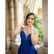 V Neck Blue Mermaid Prom Dresses Spaghetti Strap Sleeveless Evenning Gowns