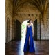 V Neck Blue Mermaid Prom Dresses Spaghetti Strap Sleeveless Evenning Gowns