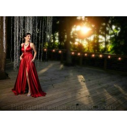 V Neck Red Mermaid Prom Dresses Spaghetti Strap Sleeveless Evenning Gowns