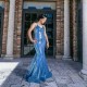 V Neck Sky Blue Mermaid Dresses Sleeveless Prom Dress