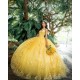 Sweetheart Neck Yellow Quince Dress Sequin Vestidos De 15 Anos Lace Appliques Women 2024 Ball Gown With Cape