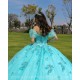 Sweetheart Neck Aqua Quinceanera Dress Birthday Party Dresses Off Shoulder Lace Appliques Vestidos De 15 Anos