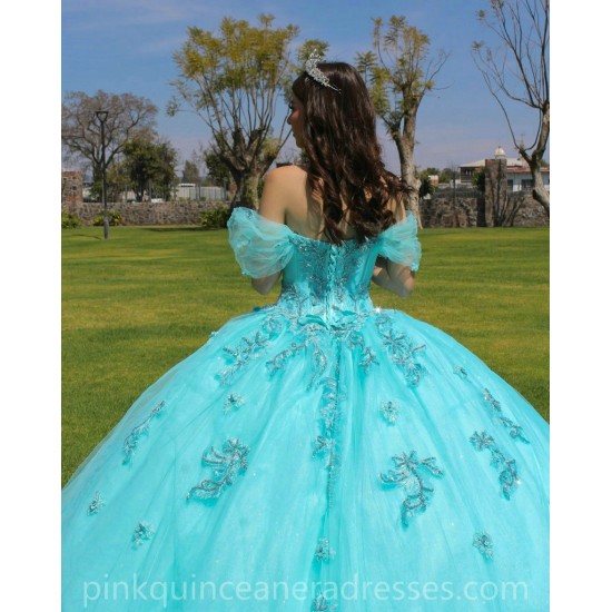 Sweetheart Neck Aqua Quinceanera Dress Birthday Party Dresses Off Shoulder Lace Appliques Vestidos De 15 Anos