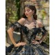 Sweetheart Neck Gold Lace Appliques Black Quince Dress Girls Sweet 16 Dresses Sequin Vestidos De 15 Anos Off Shoulder Wear Pageant