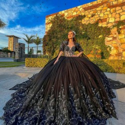 Jacket Black Quinceanera Dress Off Shoulder Sequin Lace Appliques Vestidos De 15 Anos Wear Pageant Sweetheart Women Tulle 2024 Ball Gown