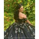 Off Shoulder Vestidos De 15 Anos Black Quinceanera Dress 3D Flowers Wear Pageant Sweetheart Neck Sweet 15 Prom Party Dresses