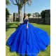 V Neck Blue Quince Dress Crystal Vestidos De 15 Anos Sequin Girls Ball Gown Sweet 16 Dresses Off Shoulder Wear Pageant