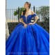 V Neck Blue Quince Dress Crystal Vestidos De 15 Anos Sequin Girls Ball Gown Sweet 16 Dresses Off Shoulder Wear Pageant