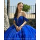 V Neck Blue Quince Dress Crystal Vestidos De 15 Anos Sequin Girls Ball Gown Sweet 16 Dresses Off Shoulder Wear Pageant