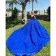 V Neck Blue Quince Dress Crystal Vestidos De 15 Anos Sequin Girls Ball Gown Sweet 16 Dresses Off Shoulder Wear Pageant