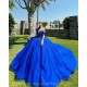 V Neck Blue Quince Dress Crystal Vestidos De 15 Anos Sequin Girls Ball Gown Sweet 16 Dresses Off Shoulder Wear Pageant