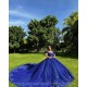 Sequin Vestidos De 15 Anos Blue Quinceanera Dress Off Shoulder Lace Appliques Wear Pageant Sweetheart Women Tulle 2024 Ball Gown