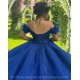 Sequin Vestidos De 15 Anos Blue Quinceanera Dress Off Shoulder Lace Appliques Wear Pageant Sweetheart Women Tulle 2024 Ball Gown