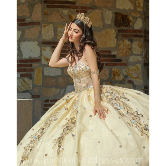 2024 Ball Gown Princess Dress Champagne Quinceanera Dresses Sweetheart Neck Lace Appliques Sweet 15 Prom Party Dress