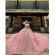 Off Shoulder Coral Quinceanera Dress Sweet 15 Prom Party Gowns Gold Lace Appliques V Neck Wear Pageant