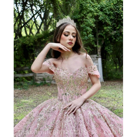 Off Shoulder Coral Quinceanera Dress Vestidos De 15 Anos Lace Appliques Wear Pageant Sweetheart Neck Sweet 15 Prom Party Dresses