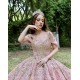 Off Shoulder Coral Quinceanera Dress Vestidos De 15 Anos Lace Appliques Wear Pageant Sweetheart Neck Sweet 15 Prom Party Dresses