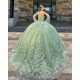 Detachable Sage Green Quince Dress Appliques Lace Vestidos De 15 Anos Sweetheart Neck Girls Ball Gown Sweet 16 Dresses 3D Flowers Wear Pageant