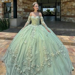 Detachable Sage Green Quince Dress Appliques Lace Vestidos De 15 Anos Sweetheart Neck Girls Ball Gown Sweet 16 Dresses 3D Flowers Wear Pageant