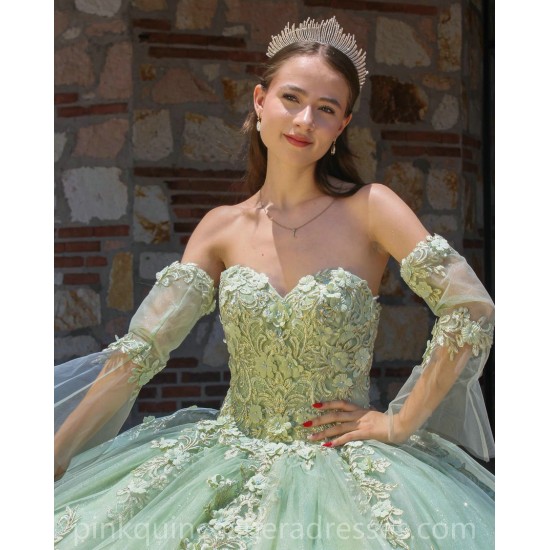 Detachable Sage Green Quince Dress Appliques Lace Vestidos De 15 Anos Sweetheart Neck Girls Ball Gown Sweet 16 Dresses 3D Flowers Wear Pageant