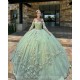 Detachable Sage Green Quince Dress Appliques Lace Vestidos De 15 Anos Sweetheart Neck Girls Ball Gown Sweet 16 Dresses 3D Flowers Wear Pageant