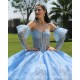 Detachable Sky Blue Quince Dress Appliques Lace Vestidos De 15 Anos Sweetheart Neck Girls Ball Gown Sweet 16 Dresses Sequin Wear Pageant