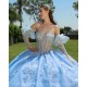 Detachable Sky Blue Quince Dress Appliques Lace Vestidos De 15 Anos Sweetheart Neck Girls Ball Gown Sweet 16 Dresses Sequin Wear Pageant