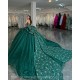 Sequin Emerald Green Quince Dress Sweetheart Neck Girls Sweet 16 Dresses Lace Appliques Vestidos De 15 Anos Sleeveless Wear Pageant With Bow