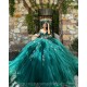 Off Shoulder Emerald Green Quinceanera Dress Lace Appliques Sweet 15 Prom Party Dresses V Neck Wear Pageant