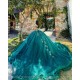 Off Shoulder Emerald Green Quinceanera Dress Lace Appliques Sweet 15 Prom Party Dresses V Neck Wear Pageant