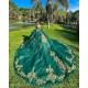 Off Shoulder Emerald Green Quinceanera Dress Vestidos De 15 Anos Lace Appliques Wear Pageant With Bow