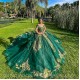 Off Shoulder Emerald Green Quinceanera Dress Vestidos De 15 Anos Lace Appliques Wear Pageant With Bow