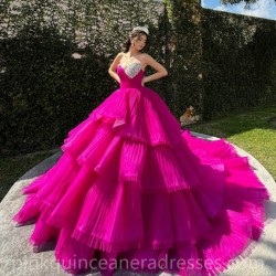 Fuchsia Quinceanera Dress Tiered Sequin Vestidos De 15 Anos Wear Pageant Sweetheart Women 2024 Ball Gown