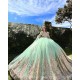 Green On Gold Quinceanera Dress Jacket Wear Pageant Vestidos De 15 Anos Lace Appliques Wear Pageant