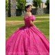 Sweetheart Neck Hot Pink Quince Dress Girls Sweet 16 Dresses Sequin Lace Appliques Vestidos De 15 Anos Off Shoulder Wear Pageant