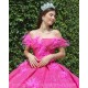 Sweetheart Neck Hot Pink Quince Dress Girls Sweet 16 Dresses Sequin Lace Appliques Vestidos De 15 Anos Off Shoulder Wear Pageant