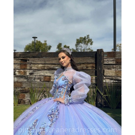 Jacket Lilac Quinceanera Dress Off Shoulder Sequin 3D Flowers Vestidos De 15 Anos Wear Pageant Sweetheart Women Tulle 2024 Ball Gown