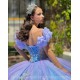 Off Shoulder Lilac Quinceanera Dress Sweet 15 Prom Party Gowns Crystal Lace Appliques V Neck Wear Pageant