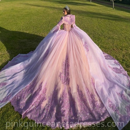 Two Piece Lilac Quinceanera Dress Sequin Vestidos De 15 Anos Lace Appliques Wear Pageant Sweetheart Women 2024 Ball Gown