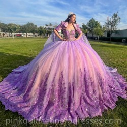 Two Piece Lilac Quinceanera Dress Sequin Vestidos De 15 Anos Lace Appliques Wear Pageant Sweetheart Women 2024 Ball Gown