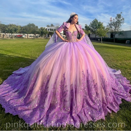 Two Piece Lilac Quinceanera Dress Sequin Vestidos De 15 Anos Lace Appliques Wear Pageant Sweetheart Women 2024 Ball Gown