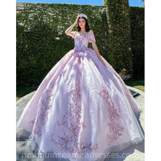 Lilac Quinceanera Dresses Sweetheart Neck 2024 Ball Gown Princess Dress Lace Appliques Off Shoulder Vestidos De 15 Anos