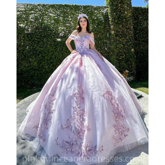 Lilac Quinceanera Dresses Sweetheart Neck 2024 Ball Gown Princess Dress Lace Appliques Off Shoulder Vestidos De 15 Anos