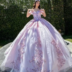 Lilac Quinceanera Dresses Sweetheart Neck 2024 Ball Gown Princess Dress Lace Appliques Off Shoulder Vestidos De 15 Anos