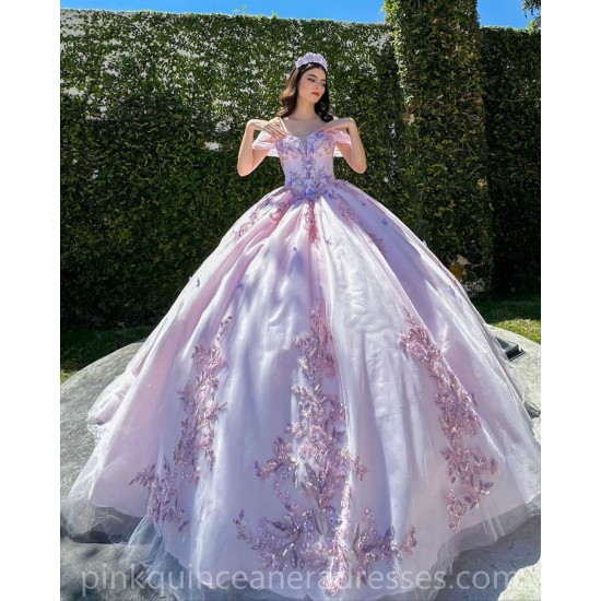 Lilac Quinceanera Dresses Sweetheart Neck 2024 Ball Gown Princess Dress Lace Appliques Off Shoulder Vestidos De 15 Anos